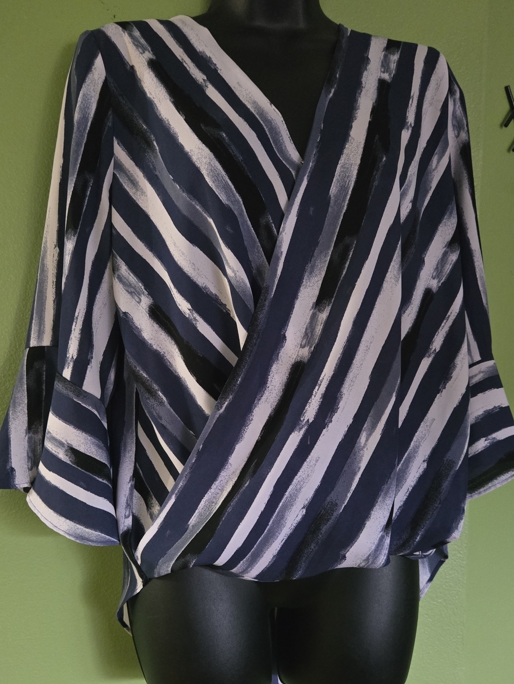 Striped Navy and White Surplice Women’s Top